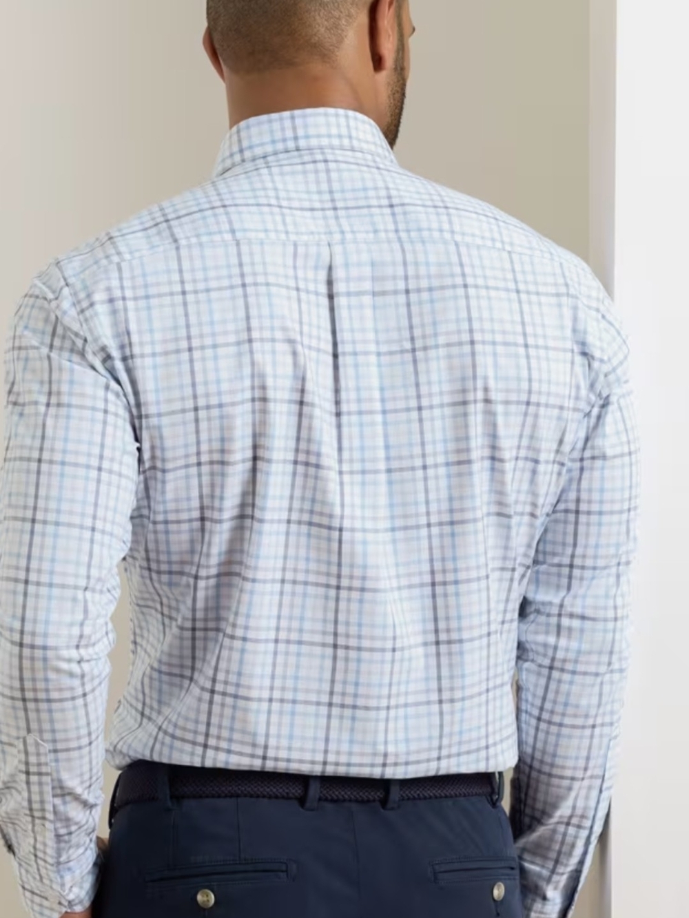 Peter Millar Light Blue and White Plaid Button-Down Shirt